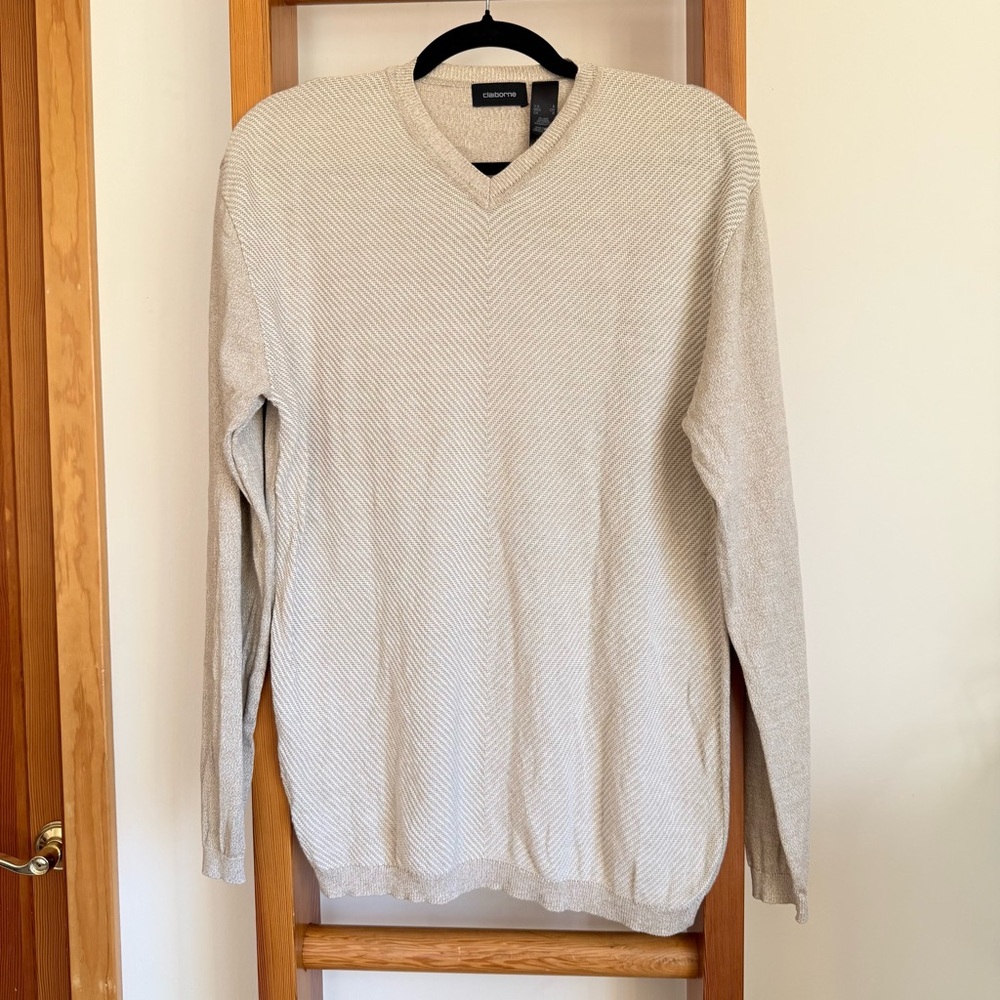 Vintage Liz Claiborne Silk Cotton V-Neck Sweater Lightweight Oatmeal Small